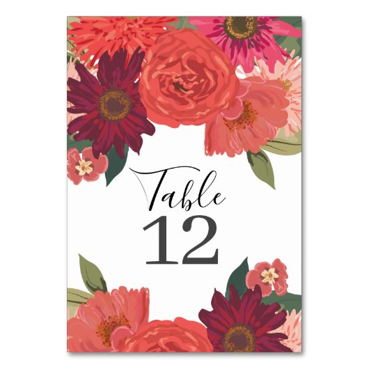 Moderne herfst bloemenbruiloft tafel nummer kaart (Voorkant)