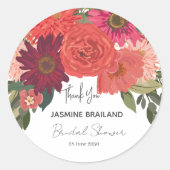 Moderne herfst bloemige bruidsbruiloft Bedankt Ronde Sticker (Voorkant)