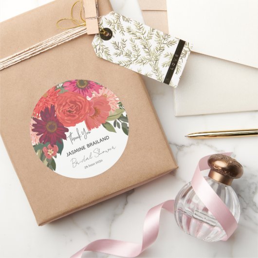 Moderne herfst bloemige bruidsbruiloft Bedankt Ronde Sticker (Geschenken)