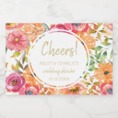 Moderne herfst bloemige waterverf koraal magenta d sparkling wijnetiket (Enkel label)