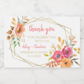 Moderne herfst bloemrijke waterverf koraal magenta sparkling wijnetiket (Enkel label)