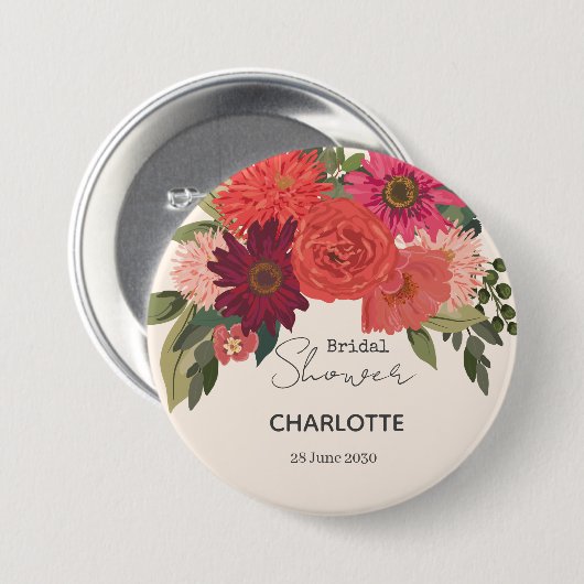 Moderne herfst bloemstuk bruidsdouche ronde button 7,6 cm (Voorkant /achterkant)