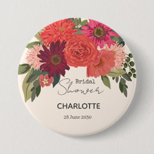 Moderne herfst bloemstuk bruidsdouche ronde button 7,6 cm