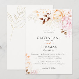 Moderne Herfst Blush Oranje Floral Wedding Kaart