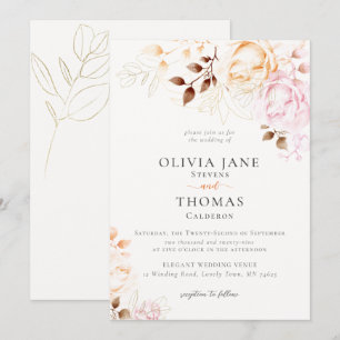 Moderne Herfst Blush Oranje Floral Wedding Kaart