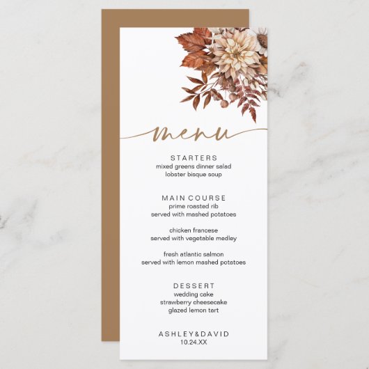 Moderne Herfst Boheemse Terracotta Bloemen Herfstm Menu (Voorkant / Achterkant)