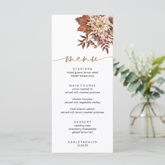 Moderne Herfst Boheemse Terracotta Bloemen Herfstm Menu (Staand voorkant)