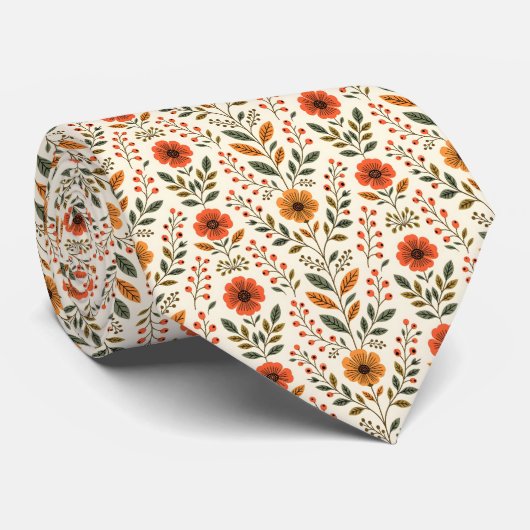 Moderne herfst botanische bloemmotieven aardetinte stropdas (Opgerold)