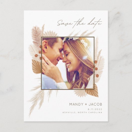 Moderne herfst bruiloft foto Boho Save the Date Aankondigingskaart (Voorkant)