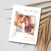 Moderne herfst bruiloft foto Boho Save the Date Aankondigingskaart