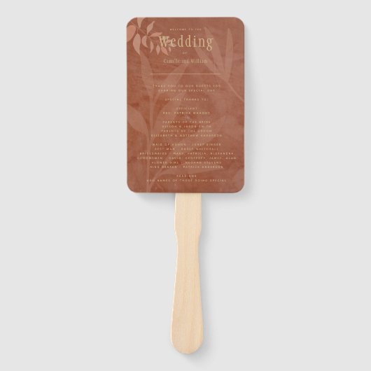 Moderne herfst bruiloft terracotta goud programma handwaaier (Voorkant)