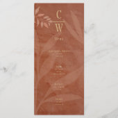 Moderne HERFST Bruiloft Terracotta Gouden Bladeren Menu (Voorkant)