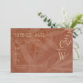 Moderne HERFST Bruiloft Terracotta Gouden Bladeren Save The Date (Staand voorkant)