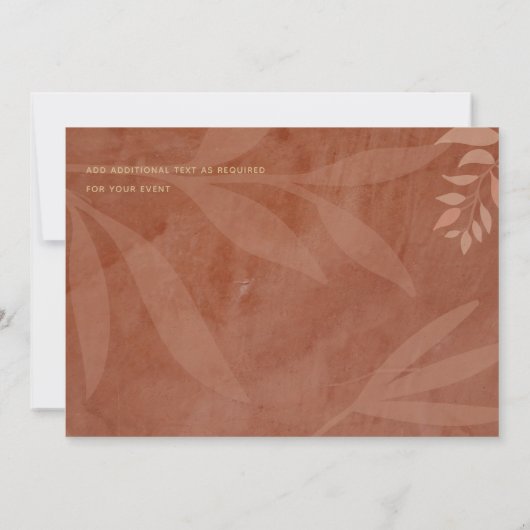 Moderne HERFST Bruiloft Terracotta Gouden Bladeren Save The Date (Achterkant)