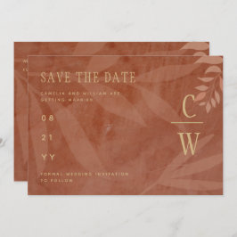 Moderne HERFST Bruiloft Terracotta Gouden Bladeren Save The Date