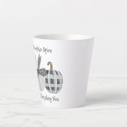 Moderne Herfst Buffalo Plaid Pumpkin Latte Mok (Voorkant)