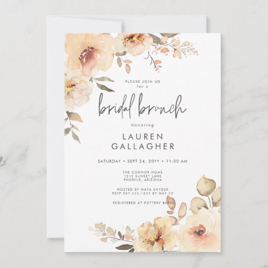 Moderne Herfst Champagne Bloemen Lijst Bruidsbrunc Kaart (Voorkant)