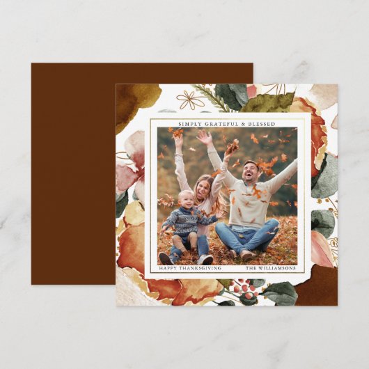 Moderne herfst elegante bloemen foto wenskaart feestdagenkaart (Voorkant / Achterkant)