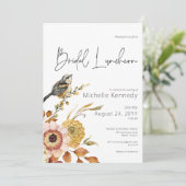 Moderne Herfst Floral & Bird Bruids Luncheon Kaart (Staand voorkant)