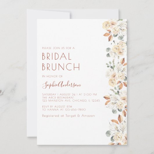 Moderne Herfst Floral Bridal Brunch Vrijgezellenfe Kaart (Voorkant)