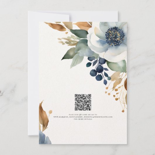 Moderne Herfst Floral Elegant Blauw en Ivoor Detai Kaart (Achterkant)