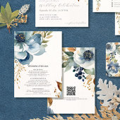 Moderne Herfst Floral Elegant Blauw en Ivoor Detai Kaart