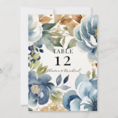 Moderne Herfst Floral Navy Dusty Blue Wedding Menu Kaart (Voorkant)