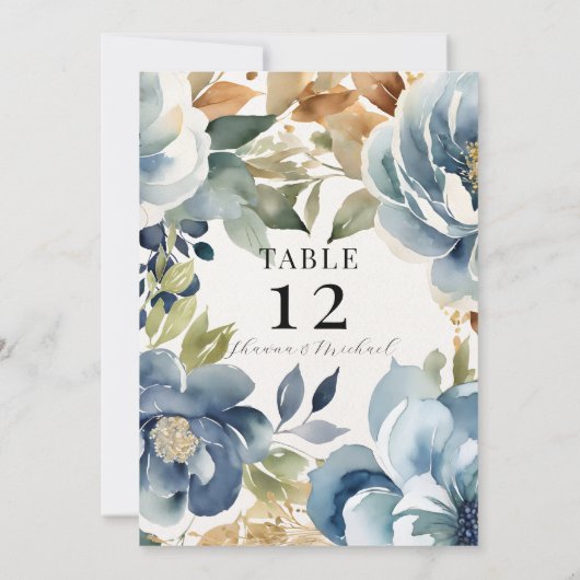 Moderne Herfst Floral Navy Dusty Blue Wedding Menu Kaart (Achterkant)