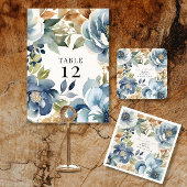 Moderne Herfst Floral Navy Dusty Blue Wedding Menu Kaart