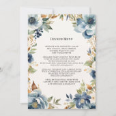 Moderne Herfst Floral Navy Dusty Blue Wedding Menu Kaart (Voorkant)