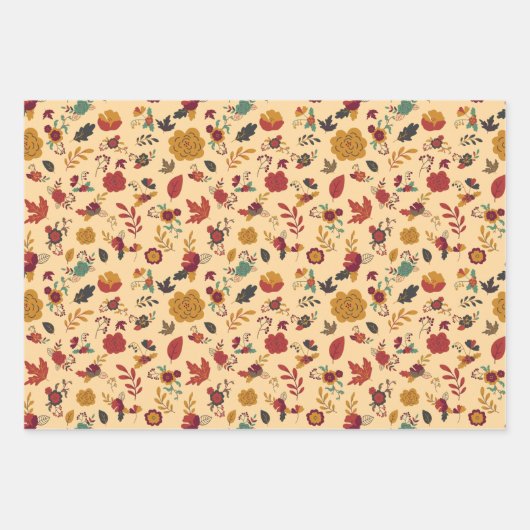 Moderne Herfst Floral Pattern Inpakpapier Vel (Voorkant 3)