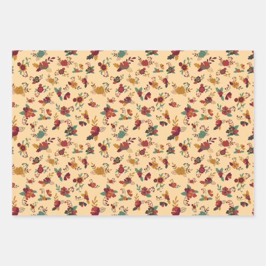 Moderne Herfst Floral Pattern Inpakpapier Vel (Voorkant 2)