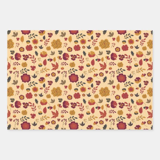 Moderne Herfst Floral Pattern Inpakpapier Vel (Voorkant)