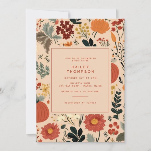 Moderne Herfst Floral Pumpkin Vrijgezellenfeest Kaart (Voorkant)