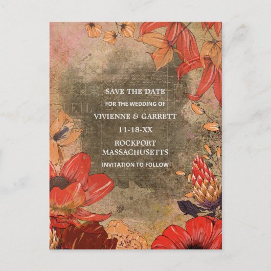 Moderne  Herfst Floral Save the Date Aankondigingskaart (Voorkant)
