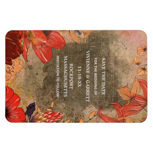 Moderne  Herfst Floral Save the Date Magneet (Horizontaal)