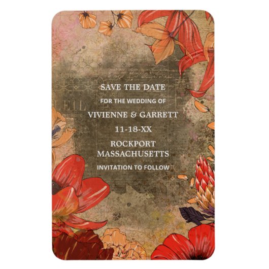 Moderne Herfst Floral Save the Date Magneet (Verticaal)