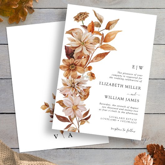 Moderne Herfst Floral Wedding Invitation Kaart