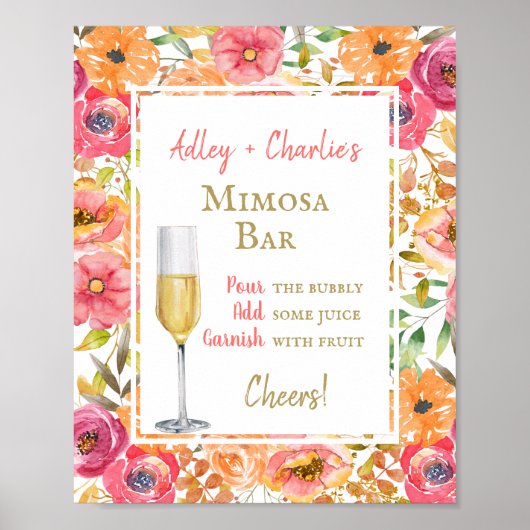 Moderne herfst florale brunch bruiloft Mimosa Poster (Voorkant)