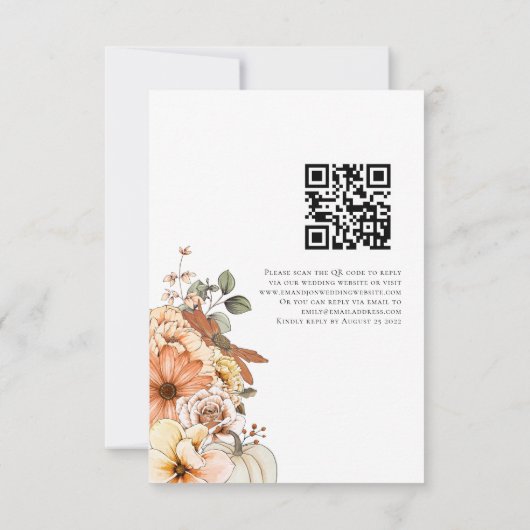 Moderne herfst Florals Pumpkin QR Code RSVP Kaartje (Achterkant)