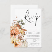 Moderne herfst Florals Pumpkin QR Code RSVP Kaartje (Voorkant / Achterkant)