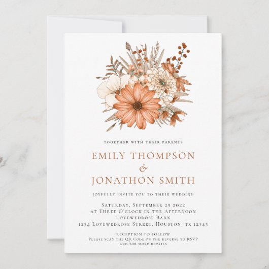 Moderne herfst Florals QR Code Wedding Kaart (Voorkant)