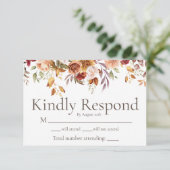 Moderne Herfst Foliage Bloemen Bruiloft RSVP Kaart (Staand voorkant)