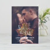 Moderne herfst foto bewaar de datum bruiloft save the date (Staand voorkant)