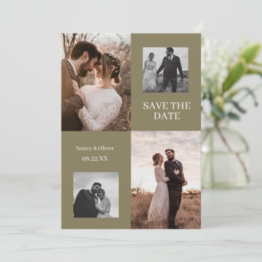 Moderne herfst fotocollage save the date trouwdag kaart (Staand voorkant)