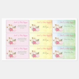 Moderne Herfst Gold White Greenery Pumpkin Floral Labels