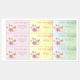 Moderne Herfst Gold White Greenery Pumpkin Floral Labels