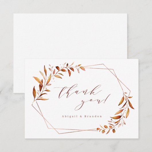 Moderne Herfst Greenery Geometric Rustic Wedding Bedankkaart (Voorkant / Achterkant)