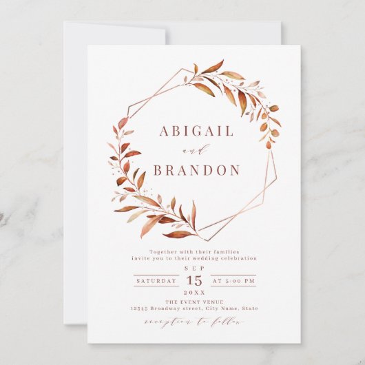 Moderne Herfst Greenery Geometric Rustic Wedding I Kaart (Voorkant)