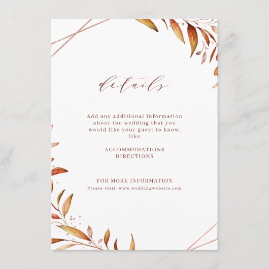 Moderne Herfst Greenery Geometric Rustic Wedding Informatiekaartje (Voorkant)